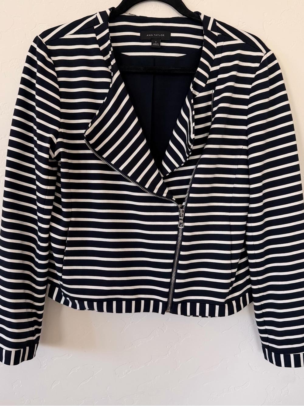 Ann Taylor Striped Zip-Up Jacket Size M